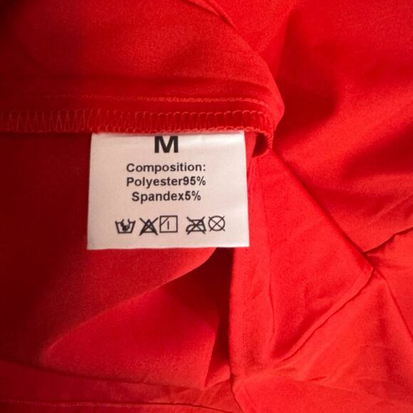 NWOT Womens Shift Tie Sleeve Round Neck Mini Dress Red Medium Casual Comfort - Picture 6 of 7